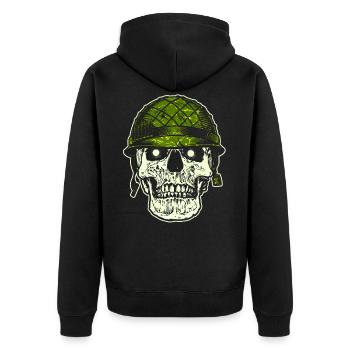 Skull Schädel Totenkopf Helm Militär Armee - Unisex Premium Bio Zip Hoodie - Schwarz - Hinten - Nico (187cm)