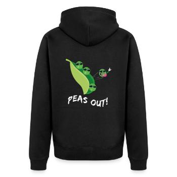 Lustige Erbse Peace Out - Unisex Premium Bio Zip Hoodie - Schwarz - Hinten - Nico (187cm)