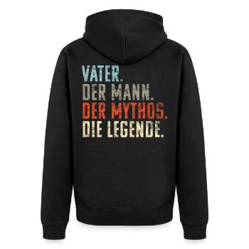 Vater Mann Mythos Legende Vatertag Geschenk Witzig - Unisex Premium Bio Zip Hoodie - Schwarz - Hinten - Nico (187cm)