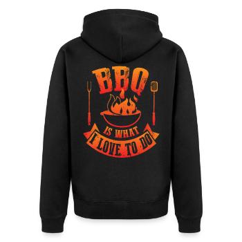 BBQ IS WHAT I LOVE TO DO lustiges Grill Shirt - Unisex Premium Bio Zip Hoodie - Schwarz - Hinten - Nico (187cm)