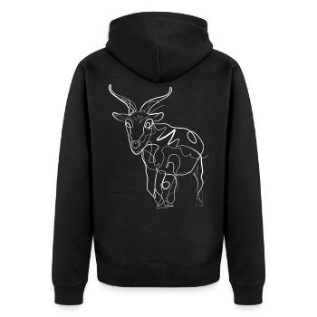 Steinbock Tiermotiv - one line drawing - Unisex Premium Bio Zip Hoodie - Schwarz - Hinten - Nico (187cm)