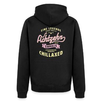 Eine Legende wird 18. Einmalig und Chillaxed - Unisex Premium Bio Zip Hoodie - Schwarz - Hinten - Nico (187cm)