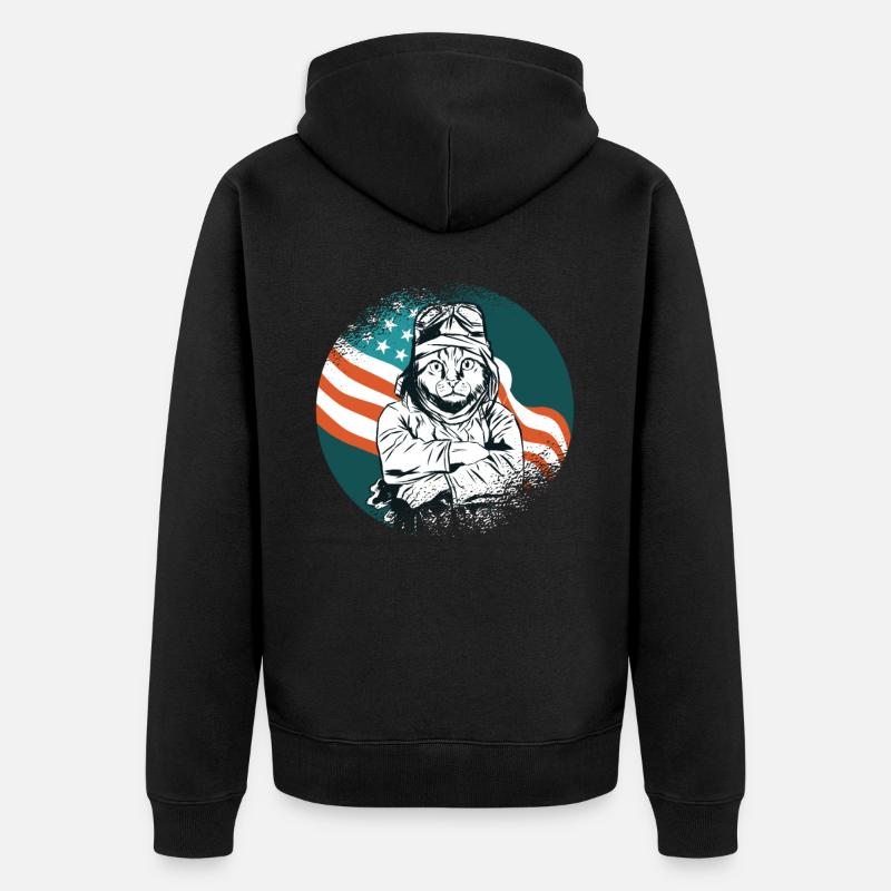 Pilot plane cat kitten - Unisex Premium Organic Zip Hoodie - black