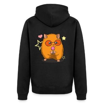 Lustiger Hamster mit Lutscher Lolly Pop - Unisex Premium Bio Zip Hoodie - Schwarz - Hinten - Nico (187cm)