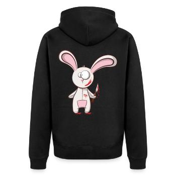Horror Comic Cartoon Hase - Unisex Premium Bio Zip Hoodie - Schwarz - Hinten - Nico (187cm)