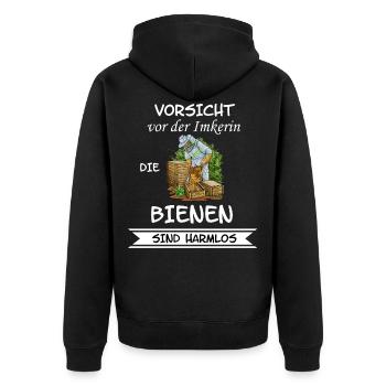 Vorsicht vor der Imkerin - Unisex Premium Bio Zip Hoodie - Schwarz - Hinten - Nico (187cm)