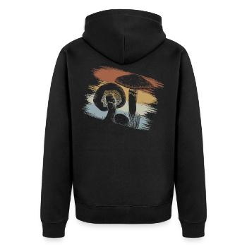Pilze - Unisex Premium Bio Zip Hoodie - Schwarz - Hinten - Nico (187cm)