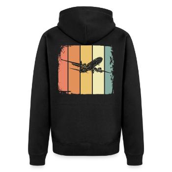 Flugzeug - Unisex Premium Bio Zip Hoodie - Schwarz - Hinten - Nico (187cm)