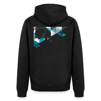 Bus - Unisex Premium Bio Zip Hoodie - Schwarz - Hinten - Nico (187cm)