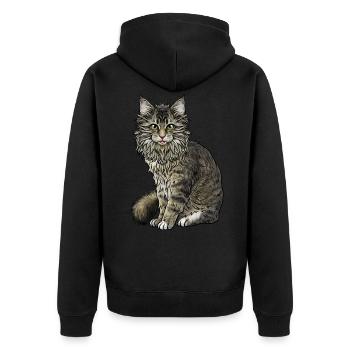 Maine Coon Katze - Unisex Premium Bio Zip Hoodie - Schwarz - Hinten - Nico (187cm)