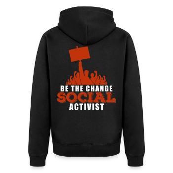 Soziale Gerechtigkeit Protest - Unisex Premium Bio Zip Hoodie - Schwarz - Hinten - Nico (187cm)