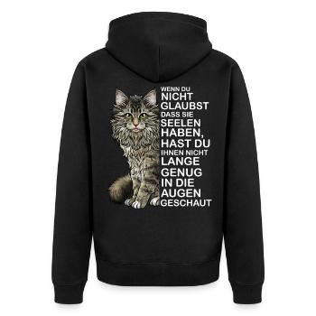 Maine Coon Lustiger Spruch - Unisex Premium Bio Zip Hoodie - Schwarz - Hinten - Nico (187cm)