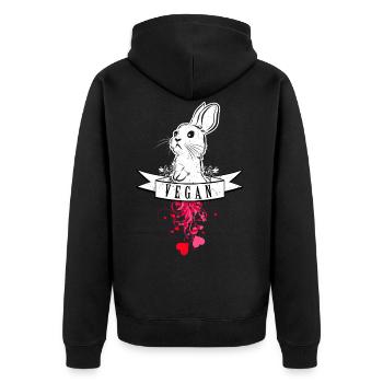 Vegan Bunny Rabbit Hase Kaninchen Vegetarier - Unisex Premium Bio Zip Hoodie - Schwarz - Hinten - Nico (187cm)
