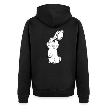 Hipster bunny rabbit hippie rabbit with glasses - Unisex Premium Organic Zip Hoodie - black - Back - Nico (187cm)