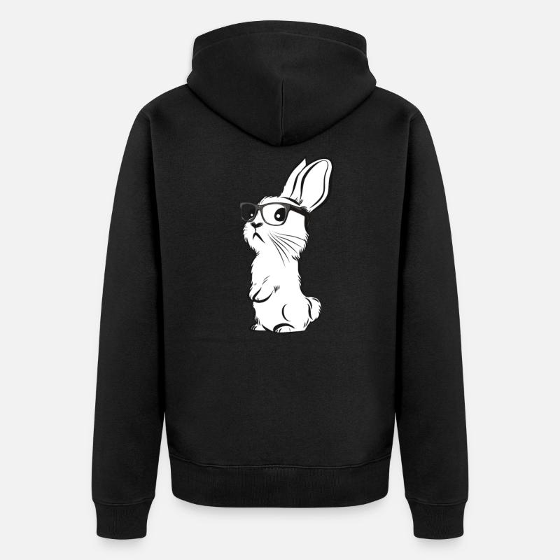 Hipster Bunny Rabbit Hippie Hase mit Brille - Unisex Premium Bio Zip Hoodie - Schwarz