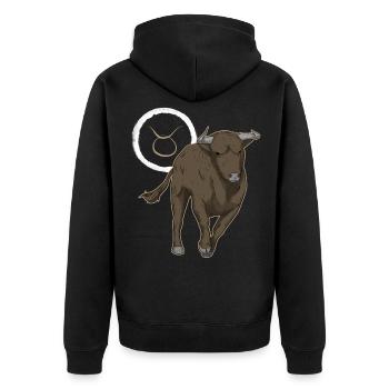 Sternzeichen Stier Taurus - Unisex Premium Bio Zip Hoodie - Schwarz - Hinten - Nico (187cm)