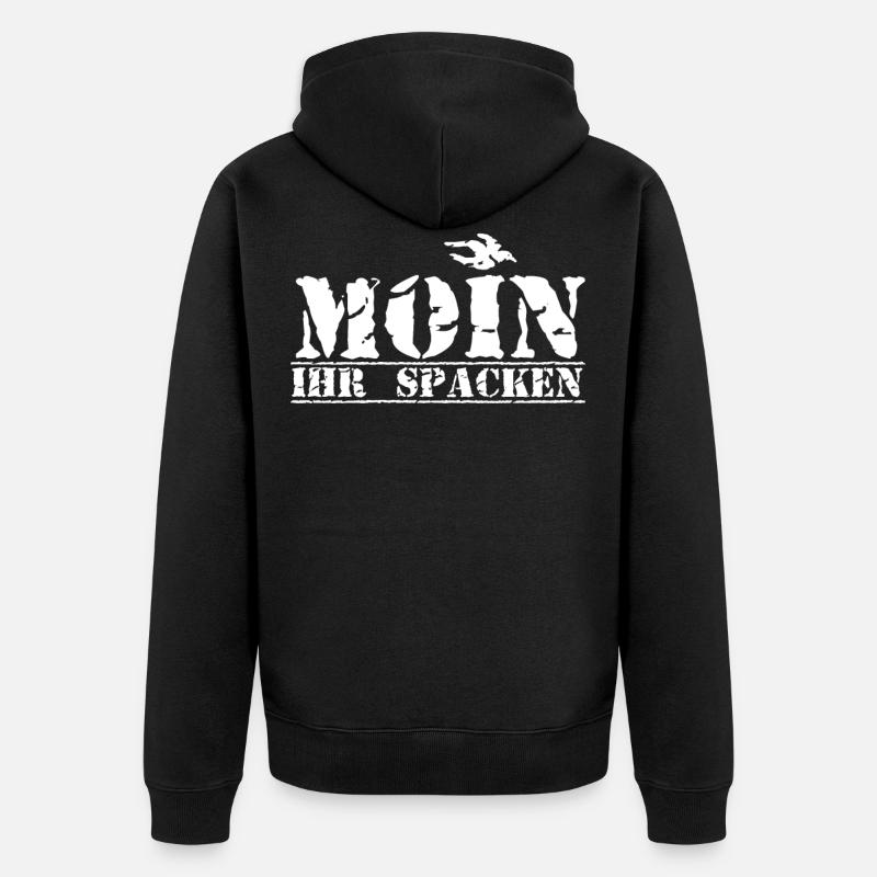 Moin Ihr Spacken mit Möwe - Unisex Premium Bio Zip Hoodie - Schwarz