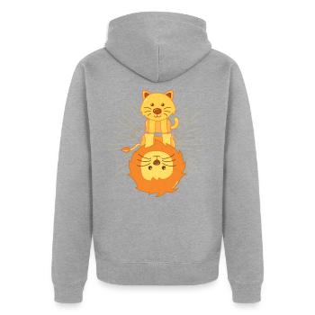 Katze Spiegelbild Löwe, glaube an dich, shirt süss - Unisex Premium Bio Zip Hoodie - Grau meliert - Hinten - Nico (187cm)