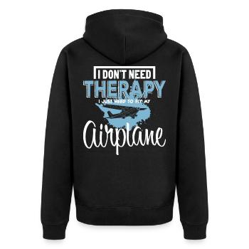 Airplane - Unisex Premium Organic Zip Hoodie - black - Back - Nico (187cm)