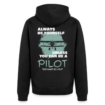 Pilot - Unisex Premium Organic Zip Hoodie - black - Back - Nico (187cm)