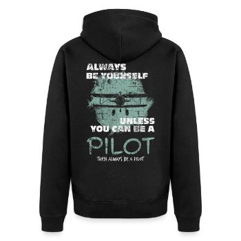 Flugzeug Pilot - Unisex Premium Bio Zip Hoodie - Schwarz - Hinten - Nico (187cm)