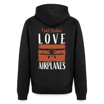 Flugzeug - Unisex Premium Bio Zip Hoodie - Schwarz - Hinten - Nico (187cm)
