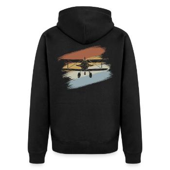 Flugzeug - Unisex Premium Bio Zip Hoodie - Schwarz - Hinten - Nico (187cm)