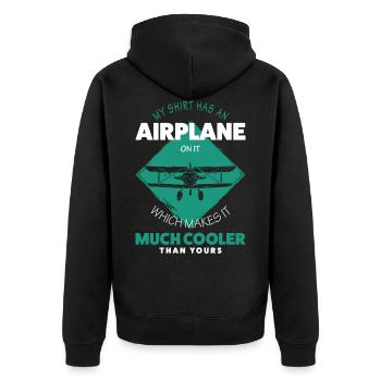 Flugzeug - Unisex Premium Bio Zip Hoodie - Schwarz - Hinten - Nico (187cm)