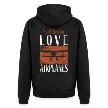 Flugzeug - Unisex Premium Bio Zip Hoodie - Schwarz - Hinten - Nico (187cm)