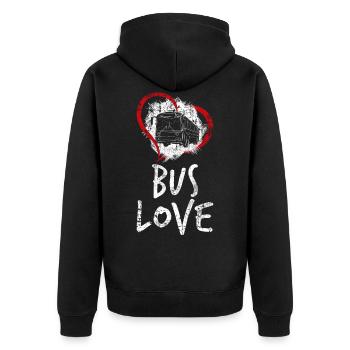 Bus - Unisex Premium Bio Zip Hoodie - Schwarz - Hinten - Nico (187cm)