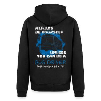 Busfahrer - Unisex Premium Bio Zip Hoodie - Schwarz - Hinten - Nico (187cm)