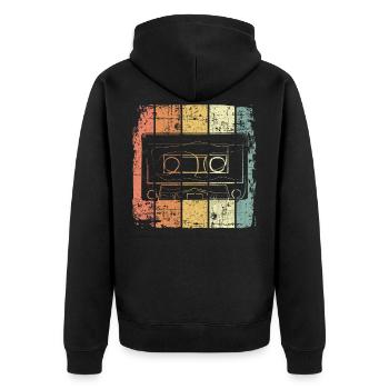 Kassette - Unisex Premium Bio Zip Hoodie - Schwarz - Hinten - Nico (187cm)