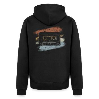 Kassette Vinyl - Unisex Premium Bio Zip Hoodie - Schwarz - Hinten - Nico (187cm)