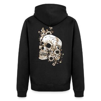 Totenkopf Skull Schädel Blumen - Unisex Premium Bio Zip Hoodie - Schwarz - Hinten - Nico (187cm)