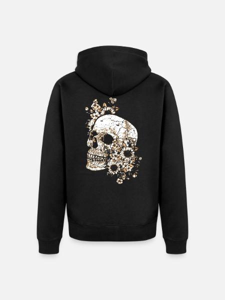 Skull Skull Skull Flowers - Unisex Premium Organic Zip Hoodie - black