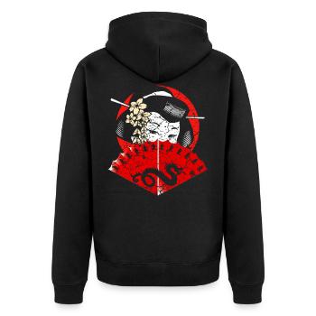 Geisha Kimono Japan Kunst Tokio - Unisex Premium Bio Zip Hoodie - Schwarz - Hinten - Nico (187cm)