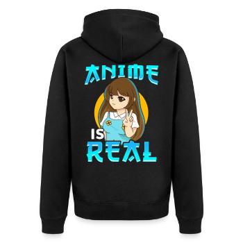 Anime Manga ist echt - Unisex Premium Bio Zip Hoodie - Schwarz - Hinten - Nico (187cm)