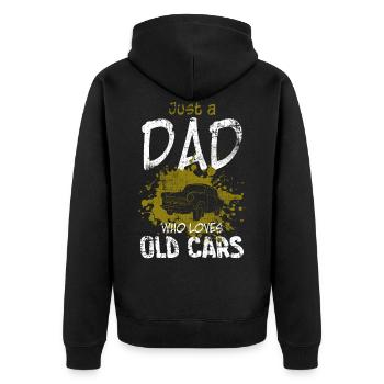 Oldtimer Auto Papa - Unisex Premium Bio Zip Hoodie - Schwarz - Hinten - Nico (187cm)