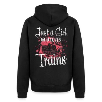 Eisenbahn Mädchen - Unisex Premium Bio Zip Hoodie - Schwarz - Hinten - Nico (187cm)