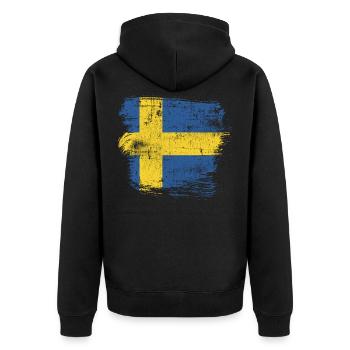 Sweden - Unisex Premium Organic Zip Hoodie - black - Back - Nico (187cm)