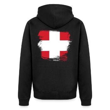 Schweizer Flagge Schweiz - Unisex Premium Bio Zip Hoodie - Schwarz - Hinten - Nico (187cm)