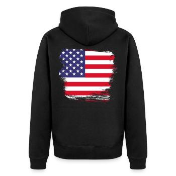 Amerika USA Flagge - Unisex Premium Bio Zip Hoodie - Schwarz - Hinten - Nico (187cm)