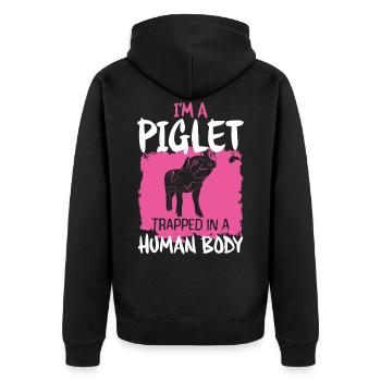 Ferkel Schwein - Unisex Premium Bio Zip Hoodie - Schwarz - Hinten - Nico (187cm)