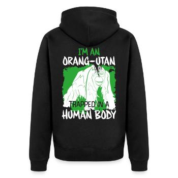 Monkey Orangutan - Unisex Premium Organic Zip Hoodie - black - Back - Nico (187cm)