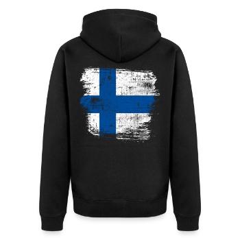 Finnland Flagge - Unisex Premium Bio Zip Hoodie - Schwarz - Hinten - Nico (187cm)