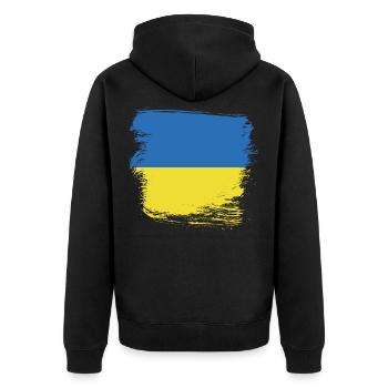 Ukraine - Unisex Premium Organic Zip Hoodie - black - Back - Nico (187cm)