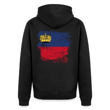 Lichtenstein Flagge - Unisex Premium Bio Zip Hoodie - Schwarz - Hinten - Nico (187cm)