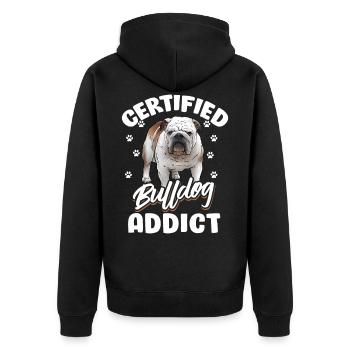 Englische Bulldogge - Unisex Premium Bio Zip Hoodie - Schwarz - Hinten - Nico (187cm)