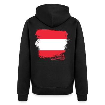 Österreich Flagge - Unisex Premium Bio Zip Hoodie - Schwarz - Hinten - Nico (187cm)