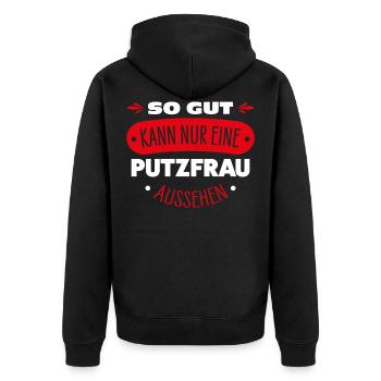Putzfrau - Unisex Premium Bio Zip Hoodie - Schwarz - Hinten - Nico (187cm)